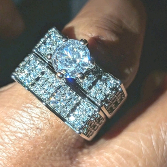 Women's 2pc Solid 925 Sterling Silver Lab Created Diamond Bridal Set SZ 9 - Picture 12 of 17